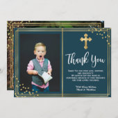 金ゴールドとネイビーブルーバプテスマのサンキューカード サンキューカード (正面/裏面)