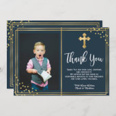 金ゴールドとネイビーブルーバプテスマのサンキューカード サンキューカード (正面/裏面)