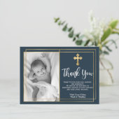 金ゴールドとネイビーブルーバプテスマの写真サンキューカード サンキューカード (スタンド正面)
