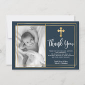 金ゴールドとネイビーブルーバプテスマの写真サンキューカード サンキューカード (正面)