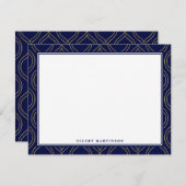 金ゴールドとネイビーブルーパターン ノートカード (正面/裏面)