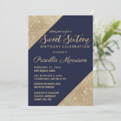 金ゴールドとネイビーブルーフェイクグリッターセクインスイート16 招待状 (スタンド正面)