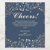 金ゴールドとネイビーブルーベビーの息エレガント ワインラベル (シングルラベル)