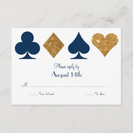 金ゴールドとネイビーブルーラスベガス結婚の返信カード 出欠カード