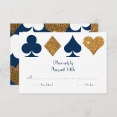 金ゴールドとネイビーブルーラスベガス結婚の返信カード 出欠カード (正面/裏面)