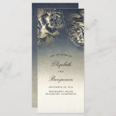 金ゴールドとネイビーブルーヴィンテージ結婚式プログラム プログラム (正面/裏面)