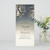 金ゴールドとネイビーブルーヴィンテージ結婚式プログラム プログラム (スタンド正面)