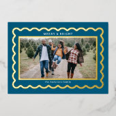 金ゴールドとネイビーブルー名門私立校風のホタテの写真フレーム 箔シーズンカード (正面)