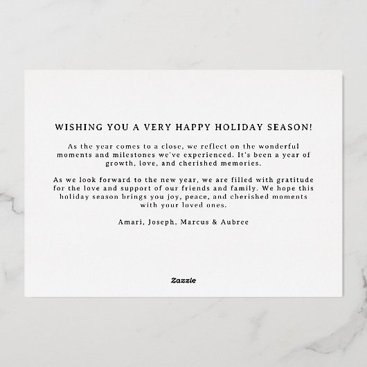 金ゴールドとネイビーブルー名門私立校風のホタテの写真フレーム 箔シーズンカード (裏面)