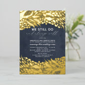 金ゴールドとネイビーブルー我々はまだ結婚記念日を行う 箔招待状 (立ち正面)