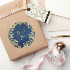 金ゴールドとネイビーブルー渦巻きクラスボホありがとう ラウンドシール