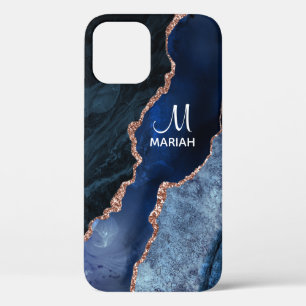 金ゴールドとネイビーブルー – Agate Marble - iPhone 12 Proケース