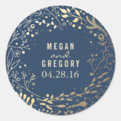 金ゴールドとネイビーベイビーの息フローラブーケ ラウンドシール (正面)