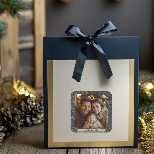 金ゴールドとネイビーホリークリスマス スクエアシール