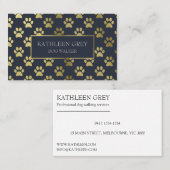 金ゴールドとネイビーポープリントパターン | ドッグウォーカー 名刺 (正面/裏面)