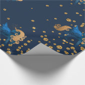 金ゴールドとネイビーユニコーン誕生日結婚のラップ ラッピングペーパー (角)