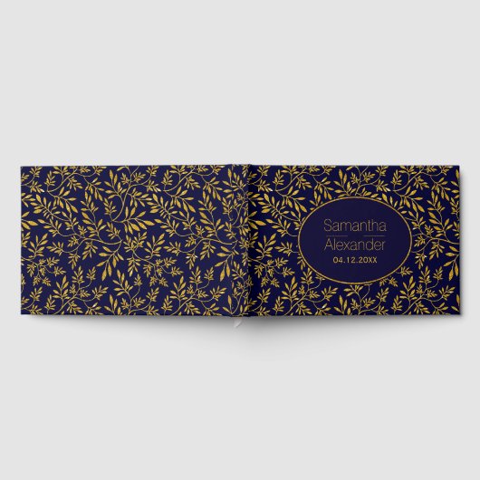 金ゴールドとネイビー葉ルの結婚ゲストブック ゲストブック (全面)