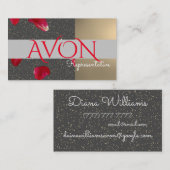 金ゴールドとバラパーソナライズされたAvon 名刺 (正面/裏面)