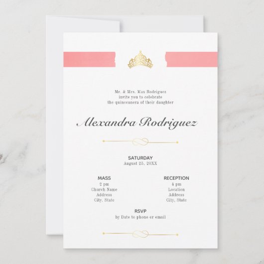 金ゴールドとバラピンク写真キンセアニェラ 招待状 (裏面)