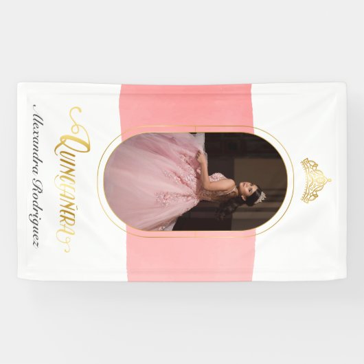 金ゴールドとバラピンク写真キンセアニェラ 横断幕 (横)