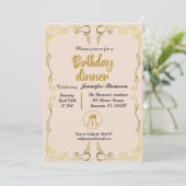 金ゴールドとバラ誕生日ディナーの招待 招待状 (スタンド正面)