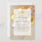 金ゴールドとバラ金ゴールドバルーン仮想誕生日パーティー 招待状 (正面)