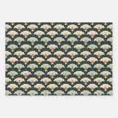 金ゴールドとパターン（の模様が）あるティール（緑がかった色）日本ののセット ラッピングペーパーシート (正面3)