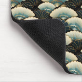 金ゴールドとパターン（の模様が）あるティール（緑がかった色）日本のフインスパイアン・モチーフ マウスパッド (コーナー)
