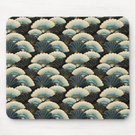 金ゴールドとパターン（の模様が）あるティール（緑がかった色）日本のフインスパイアン・モチーフ マウスパッド