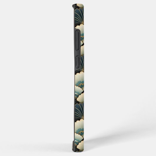 金ゴールドとパターン(の模様が)あるティール(緑がかった色)日本のフインスパイアン・モチーフ SAMSUNG GALAXYケース (右側面)