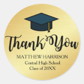 金ゴールドとパーソナライズされたブラックは卒業ありがとう ラウンドシール (正面)