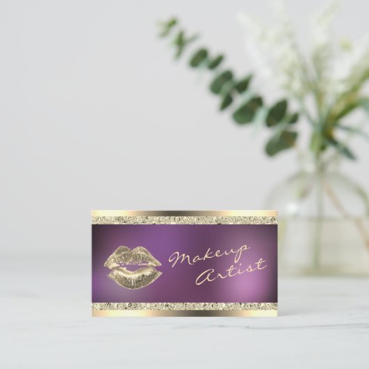 金ゴールドとパープルきらめくメイクアップアーティスト美しい 名刺 (スタンド正面)