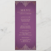 金ゴールドとパープルアートデコのヴィンテージ結婚式メニュー メニュー (正面)