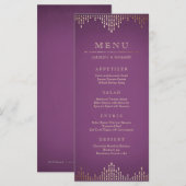 金ゴールドとパープルアートデコのヴィンテージ結婚式メニュー メニュー (正面/裏面)