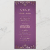 金ゴールドとパープルアートデコのヴィンテージ結婚式メニュー メニュー (正面)