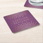 金ゴールドとパープルアートデコヴィンテージウェディングモノグラム スクエアペーパーコースター (アングル)