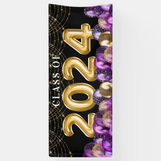 金ゴールドとパープルグリッター2023年卒業 横断幕 (縦)