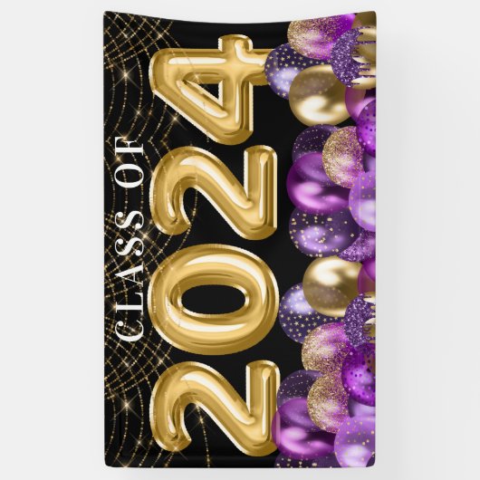 金ゴールドとパープルグリッター2024年卒業クラス 横断幕 (縦)