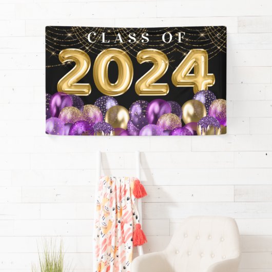 金ゴールドとパープルグリッター2024年卒業クラス 横断幕 (インサイチュ)