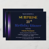 金ゴールドとパープルサプライズ21th誕生日ディナー 招待状 (正面/裏面)