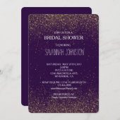 金ゴールドとパープルスパークルグリッターブライダルシャワー 招待状 (正面/裏面)
