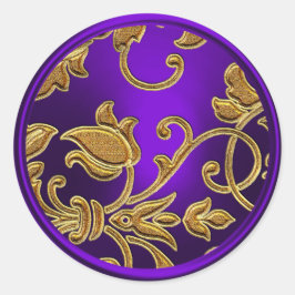 金ゴールドとパープルダマスク封筒用シール ラウンドシール