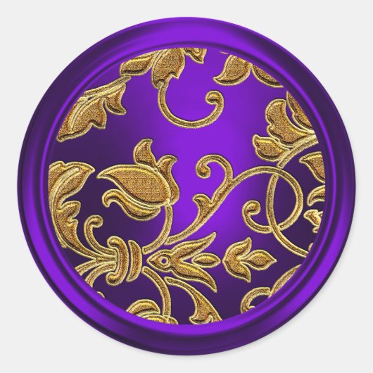 金ゴールドとパープルダマスク封筒用シール ラウンドシール (正面)