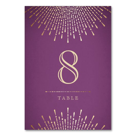金ゴールドとパープルデコのヴィンテージ結婚式のテーブルカード テーブルナンバー (裏面)