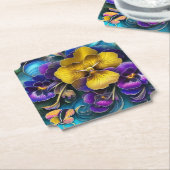 金ゴールドとパープルパンシーパッチ ペーパーコースター (アングル)