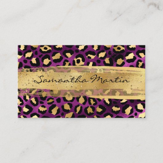 金ゴールドとパープルフォイルヒョウのブラシストローク 名刺 (正面)