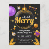金ゴールドとパープル楽しいクリスマスおもしろいを手に入れよう インビテーションポストカード (正面)