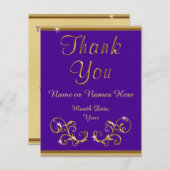 金ゴールドとパープル結婚のサンキューカード サンキューカード (正面/裏面)