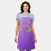 金ゴールドとパープル美しいサロン エプロン (着用した状態)