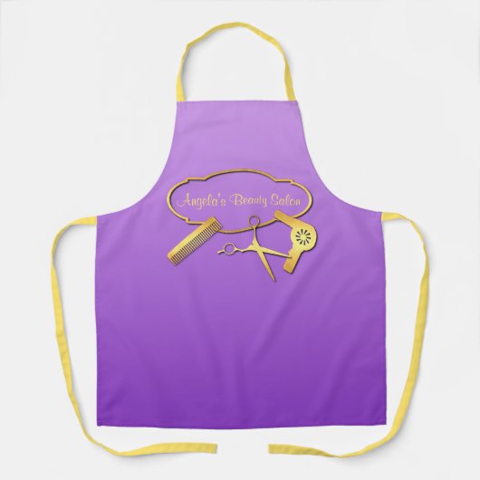 金ゴールドとパープル美しいサロン エプロン (正面)